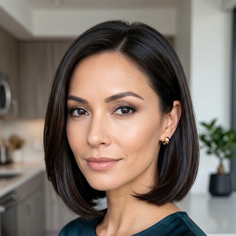 Classic Short Bob Hairstyle in Dark Brown